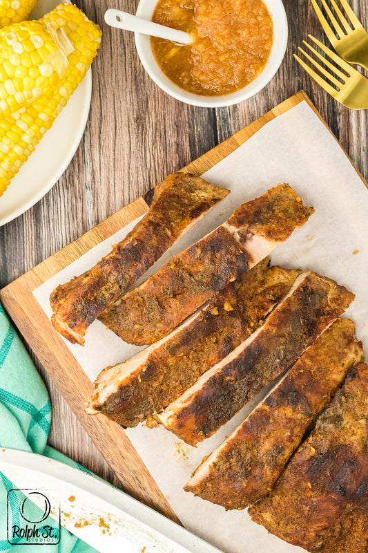 Exclusive Grilled Chipotle Pork Ribs with Peach Bourbon Glaze